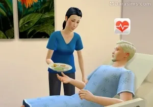 Доктор дает еду пациенту в Sims 4