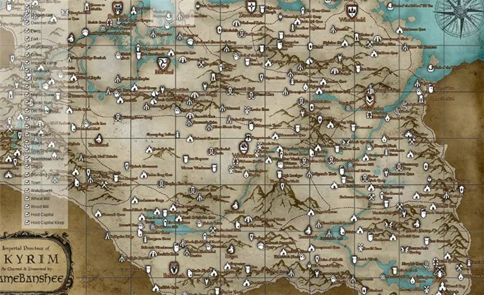 Карта скайрима со всеми локациями