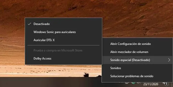 Включить Sonido Espacial Windows Sonic DTS