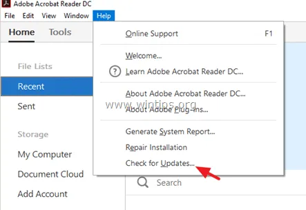 Отключите службу обновления Adobe Acrobat