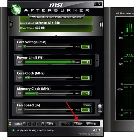 Сброс настроек MSI Afterburner