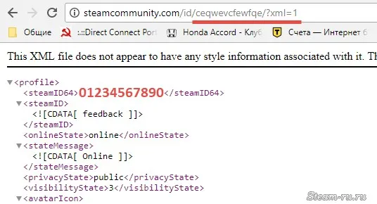 Информация об идентификаторе Steam ID в XML