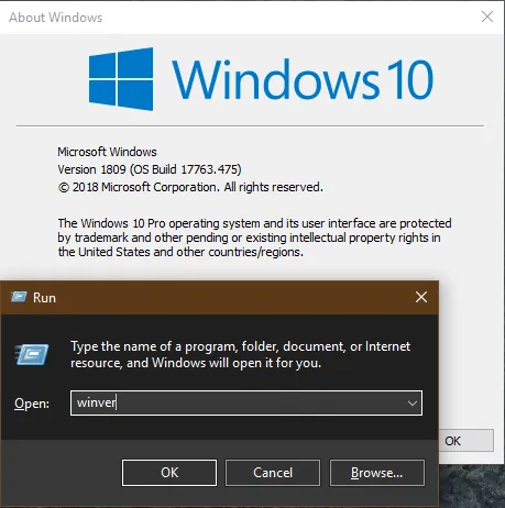 Команды Windows 10 Winver