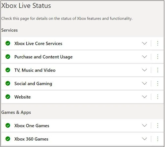 Проверьте состояние сервера Xbox Live