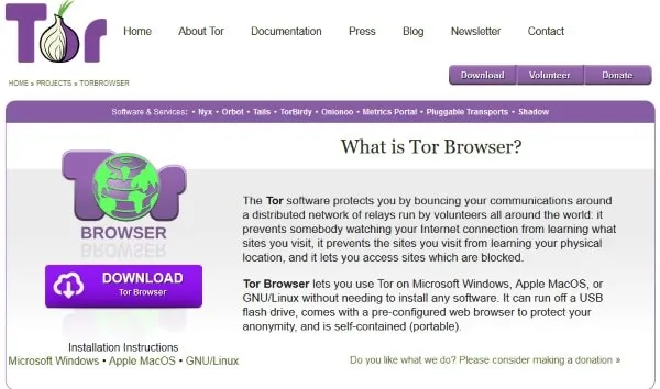 Веб-сайт Tor Browser