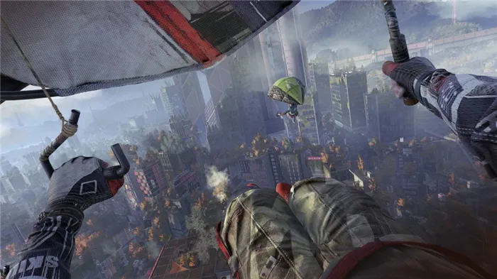 Игрок использует парашют в предрассветной мгле2.