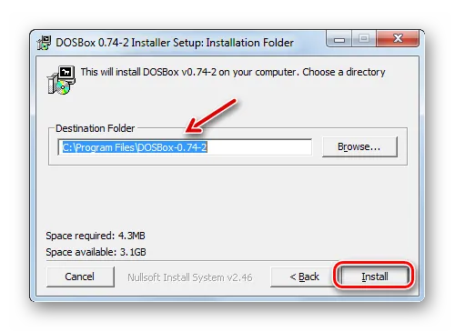 Запустите установку симулятора из окна установочного драйвера Windows7 Dosbox