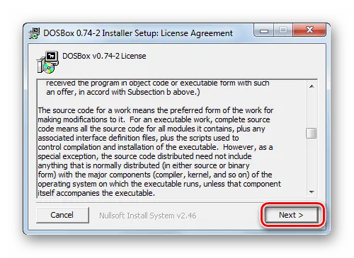 Лицензионное соглашение в окне установки инсталляции Windows 7 Dosbox