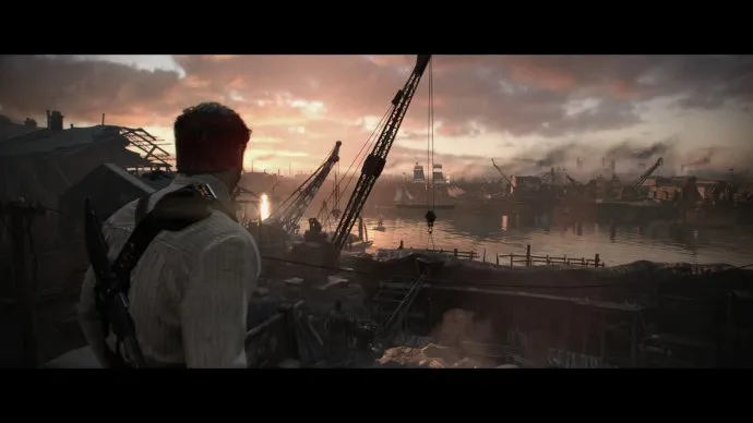 Главный герой игры, Орден 1886, видит растущий промышленный город с густым дымом из заводских труб.