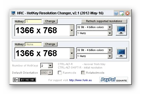 Интерфейс программы Hotkey Resolution Changer