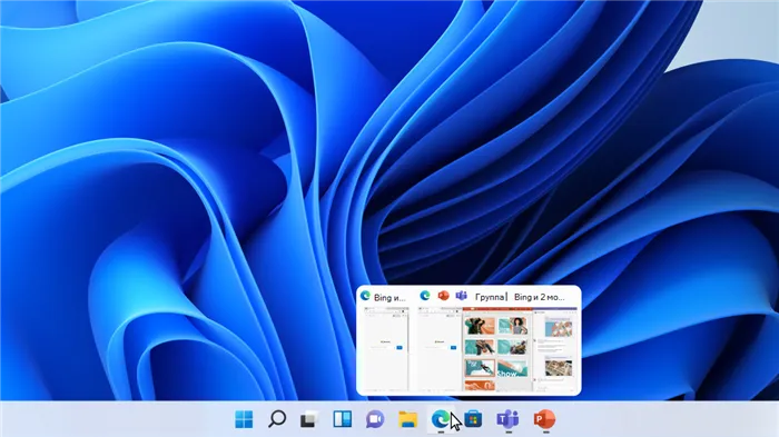 Проведение мышью по рабочей строке Windows 11 для предварительного просмотра якоря